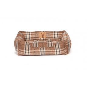 Medium Brown Tartan Snuggle Dog Bed - Danish Design Newton Truffle 61cm - 23"